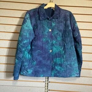 French‎ Laundry Quilted Jacket Women's Medium Blue Teal Paisley Floral